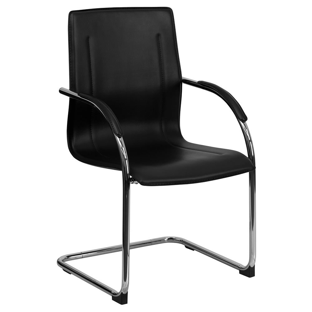 916-BT509BK Reception Side Chair - Black Vinyl Upholstery, Steel Frame