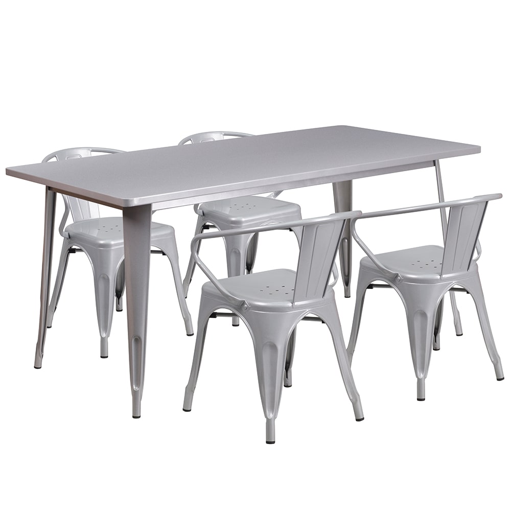 916-ETCT005470SIL Rectangular Table & (4) Chair Set - 63"W x 31 1/2"D x 29 1/2&quot...