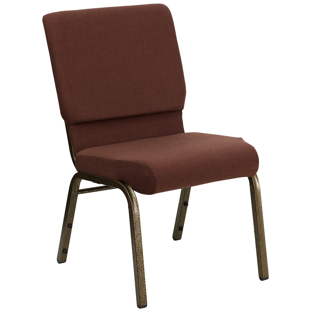 916-FC02185GV10355 Stacking Church Chair w/ Brown Fabric Back & Seat - Steel Frame, Gold Vein