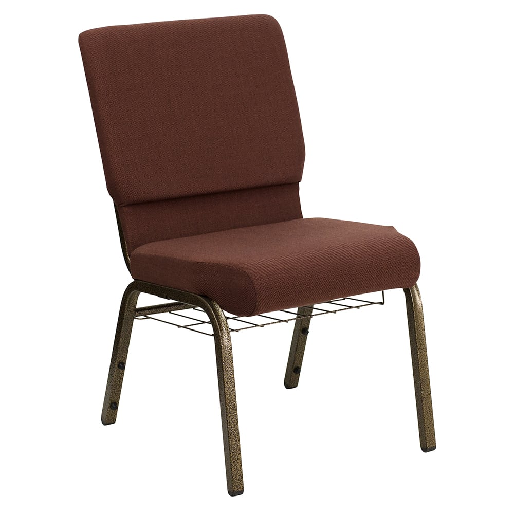916-FC02185GV10355B Stacking Church Chair w/ Brown Fabric Back & Seat - Steel Frame, Gold Vei...