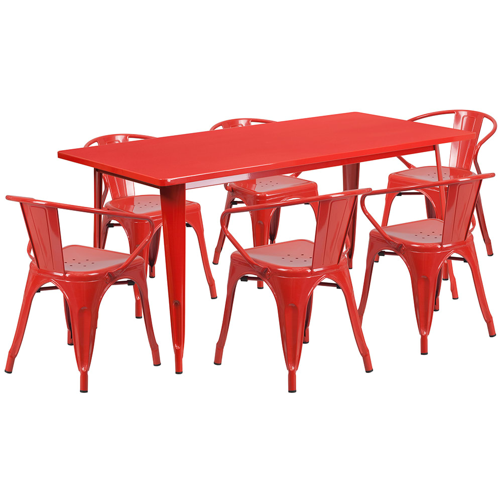 916-ETCT005670RED Rectangular Table & (6) Chair Set - 63"W x 31 1/2"D x 29 1/2&quot...