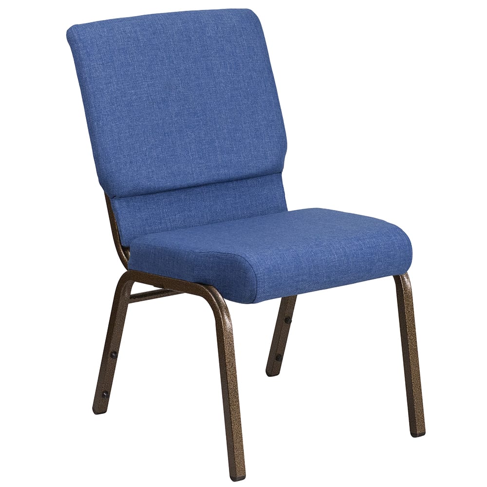916-FC02185GVBLU Stacking Church Chair w/ Blue Fabric Back & Seat - Steel Frame, Gold Vein