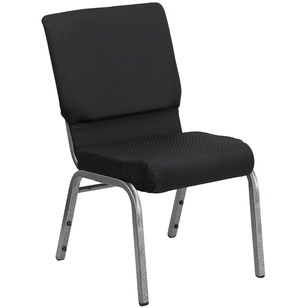 916-FC02185SVJP02 Stacking Church Chair w/ Black Patterned Fabric Back & Seat - Steel Frame,...