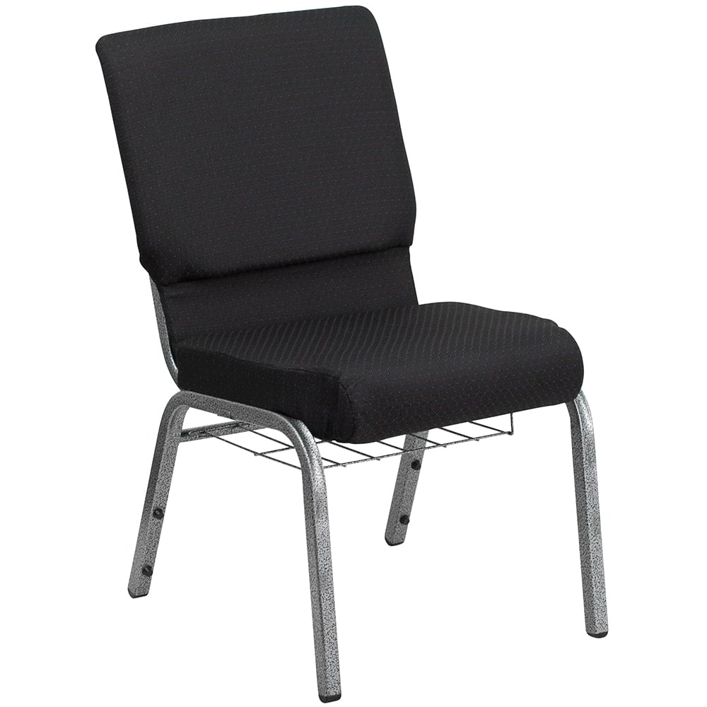 916-FC02185SVJP02B Stacking Church Chair w/ Black Patterned Fabric Back & Seat - Steel Frame,...