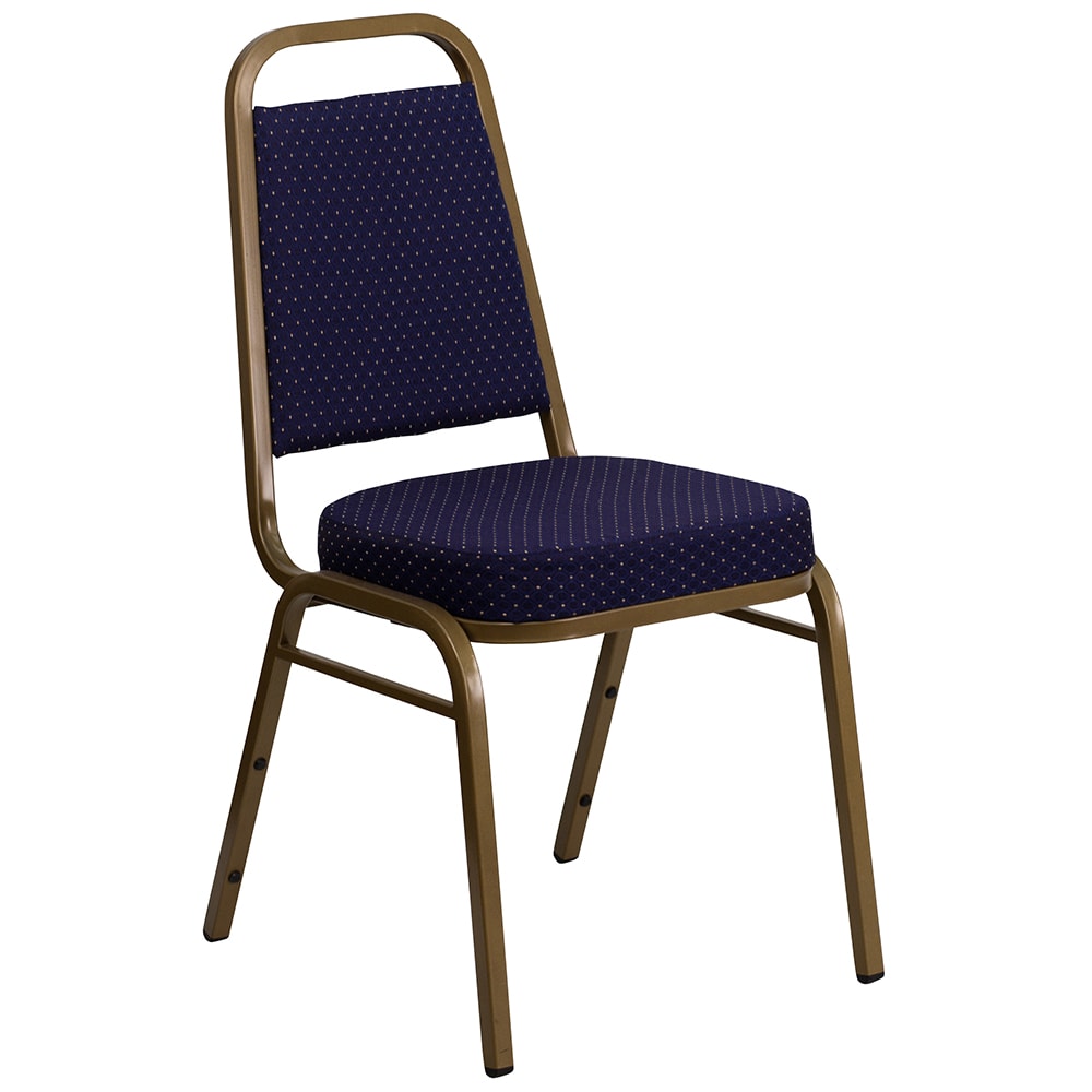 916-FDBHF1AGLD0849NV Stacking Banquet Chair w/ Navy Blue Patterned Vinyl Back & Seat - Steel...