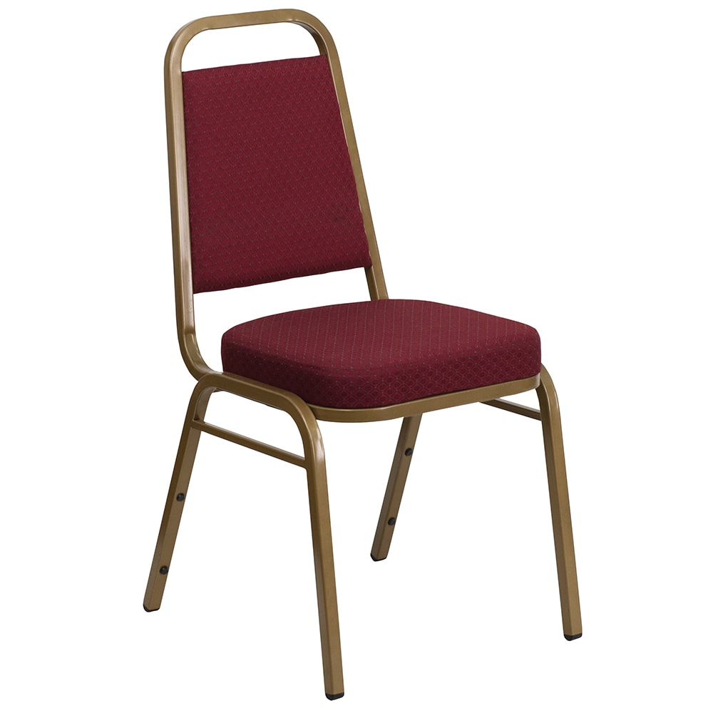 916-FDBHF1AGLD0847BY Stacking Banquet Chair w/ Burgundy Patterned Vinyl Back & Seat - Steel F...