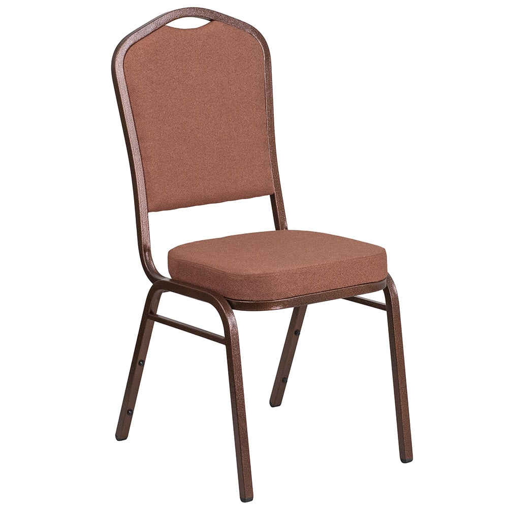916-FDC01COP1 Stacking Banquet Chair w/ Brown Fabric Back & Seat - Steel Frame, Copper Vein