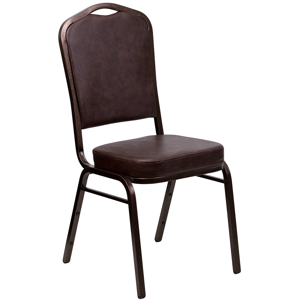 916-FDC01COPPERBRNVY Stacking Banquet Chair w/ Brown Vinyl Back & Seat - Steel Frame, Copper...