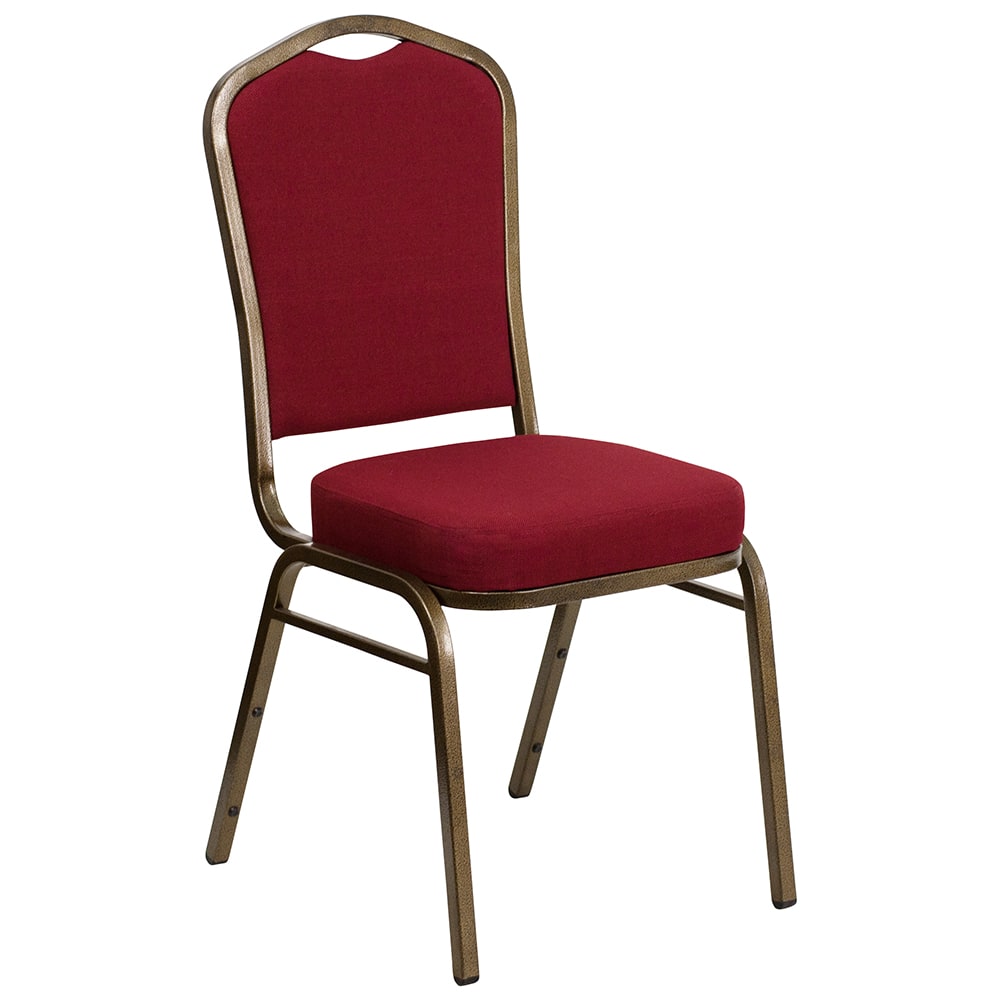 916-FDC01GV3169 Stacking Banquet Chair w/ Burgundy Fabric Back & Seat - Steel Frame, Gold Vei...