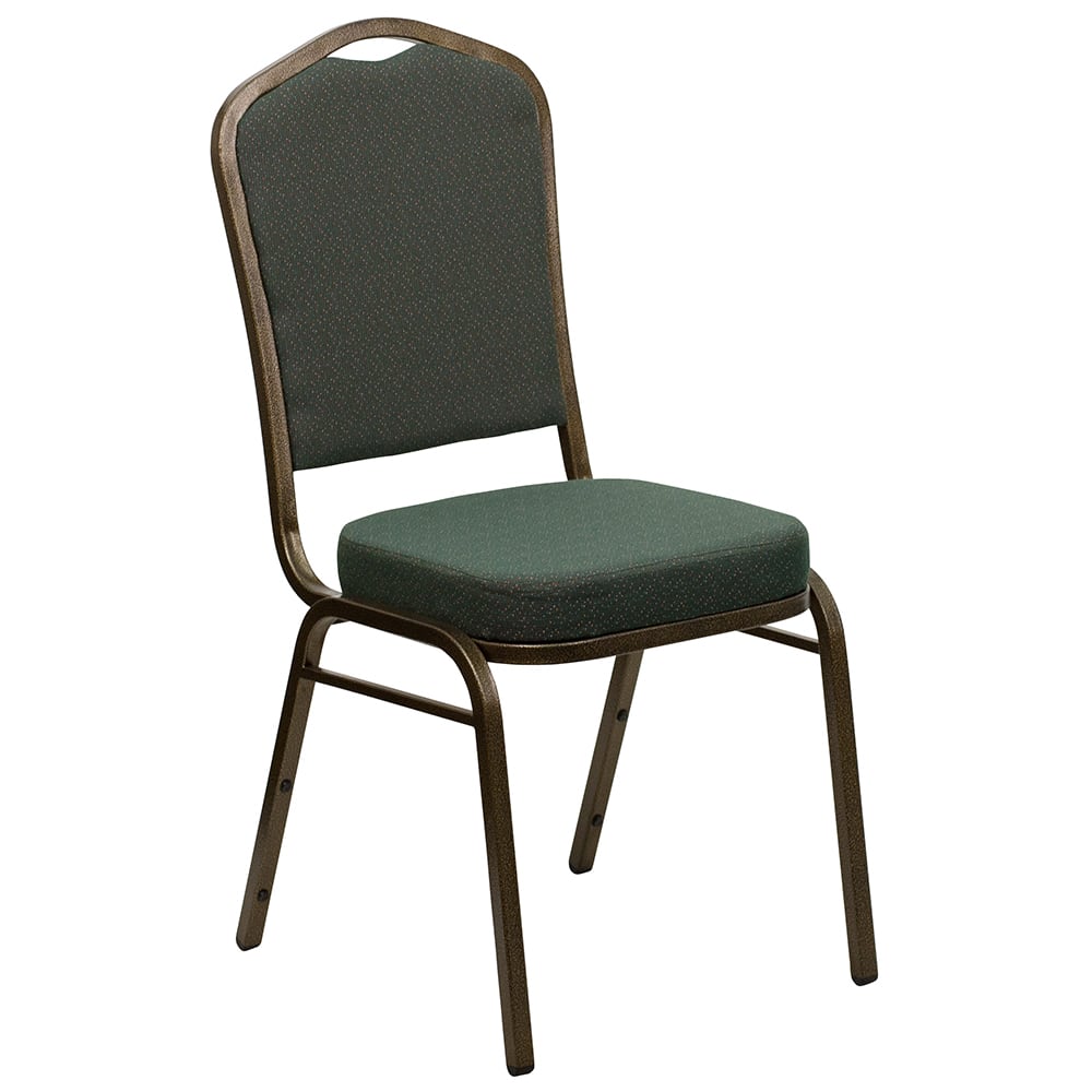 916-FDC01GV0640 Stacking Banquet Chair w/ Green Patterned Fabric Back & Seat - Steel Frame, G...