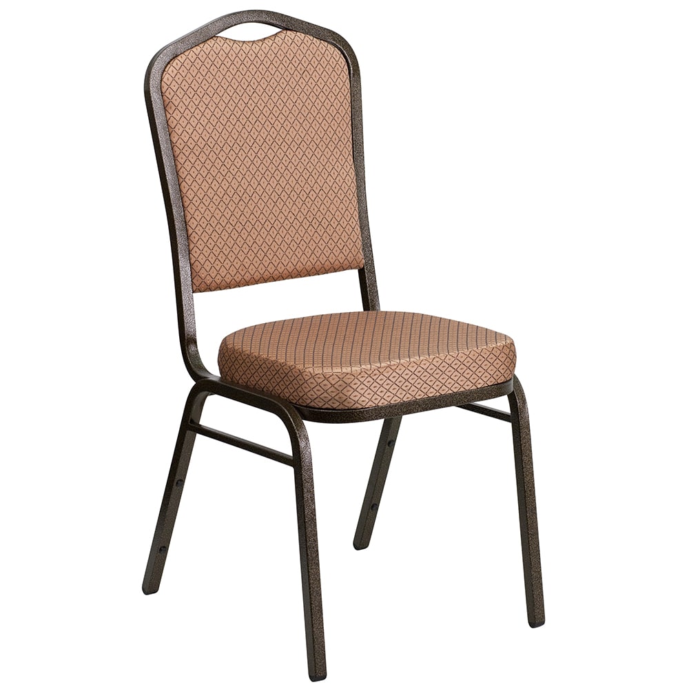 916-FDC01GVGO Stacking Banquet Chair w/ Gold Patterned Fabric Back & Seat - Steel Frame, Gold...