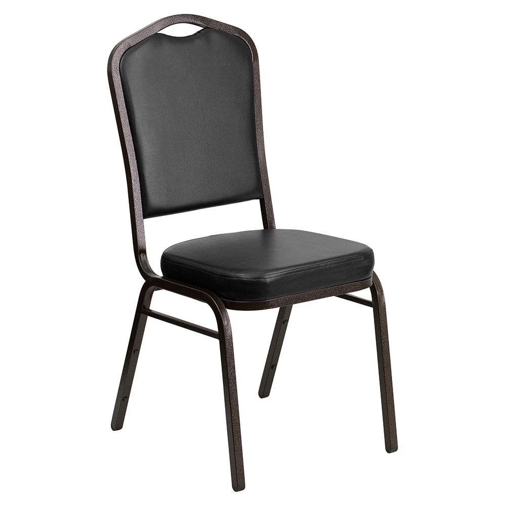 916-FDC01GVBKVY Stacking Banquet Chair w/ Black Vinyl Back & Seat - Steel Frame, Gold Vein