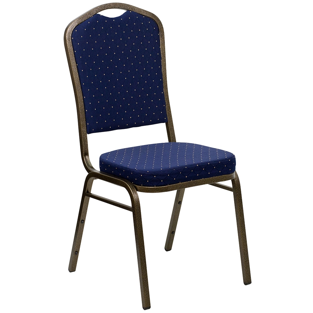916-FDC01GVS0810 Stacking Banquet Chair w/ Navy Blue Patterned Fabric Back & Seat - Steel Fra...