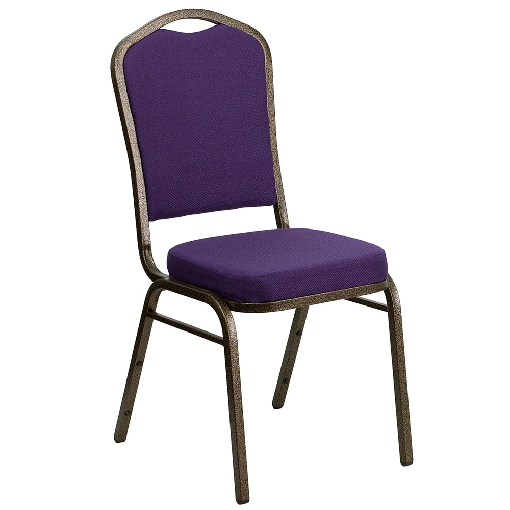 916-FDC01PURGV Stacking Banquet Chair w/ Purple Fabric Back & Seat - Steel Frame, Gold Vein