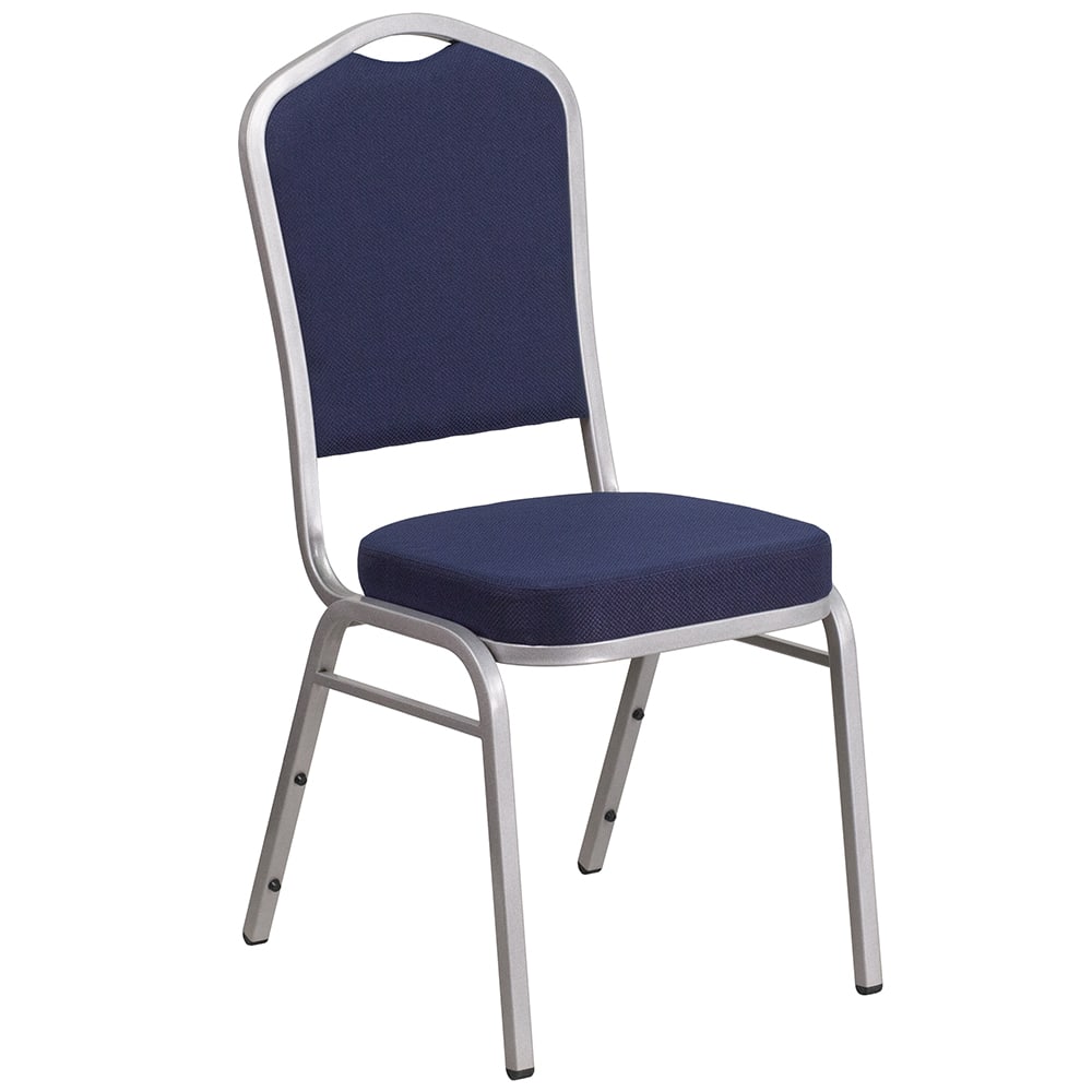 Flash Furniture FD-C01-S-2-GG Stacking Banquet Chair w/ Navy Blue Fabric Back & Seat - Steel Frame, Silver