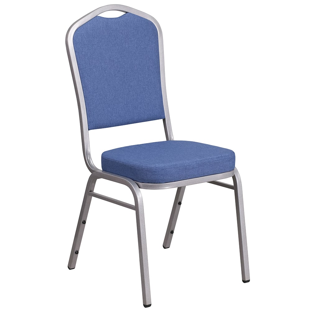 916-FDC01S7 Stacking Banquet Chair w/ Blue Fabric Back & Seat - Steel Frame, Silver