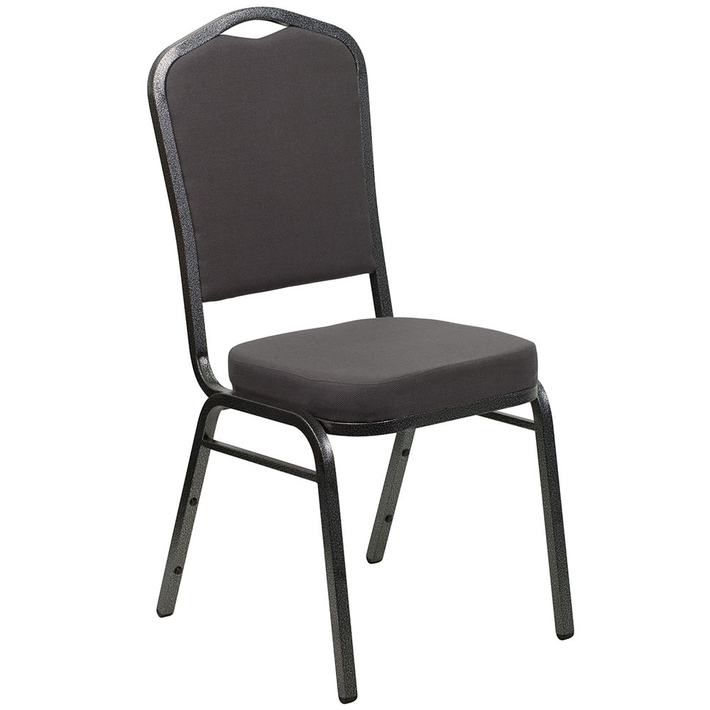 916-FDC01SVGY Stacking Banquet Chair w/ Gray Fabric Back & Seat - Steel Frame, Silver Vein