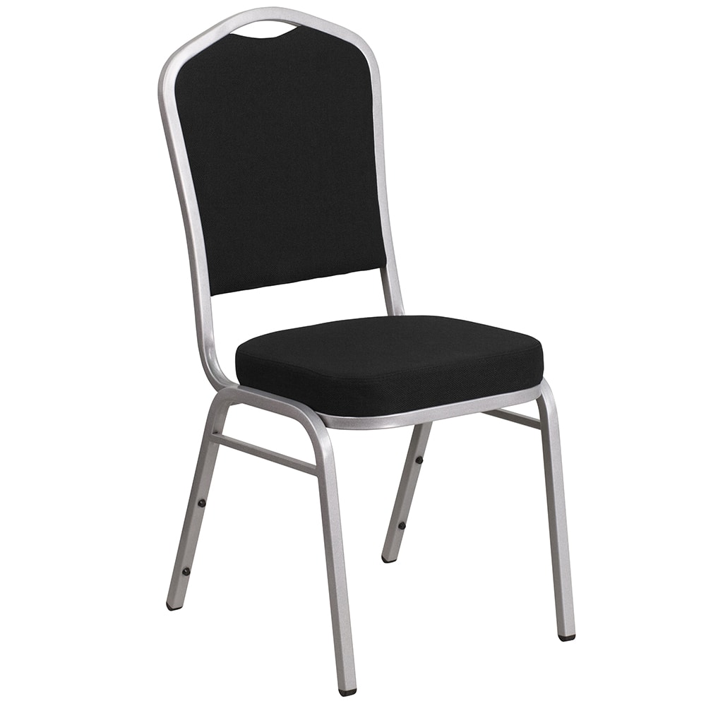 916-FDC01S11 Stacking Banquet Chair w/ Black Fabric Back & Seat - Steel Frame, Silver