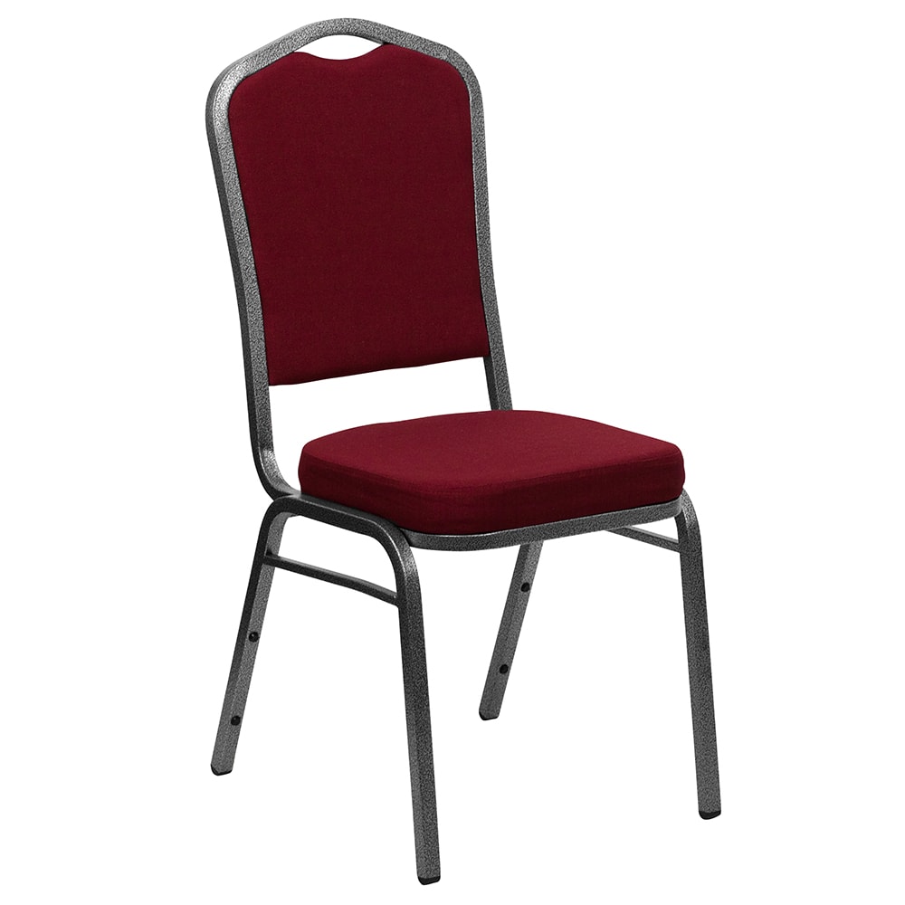 916-FDC01SV3169 Stacking Banquet Chair w/ Burgundy Fabric Back & Seat - Steel Frame, Silver V...