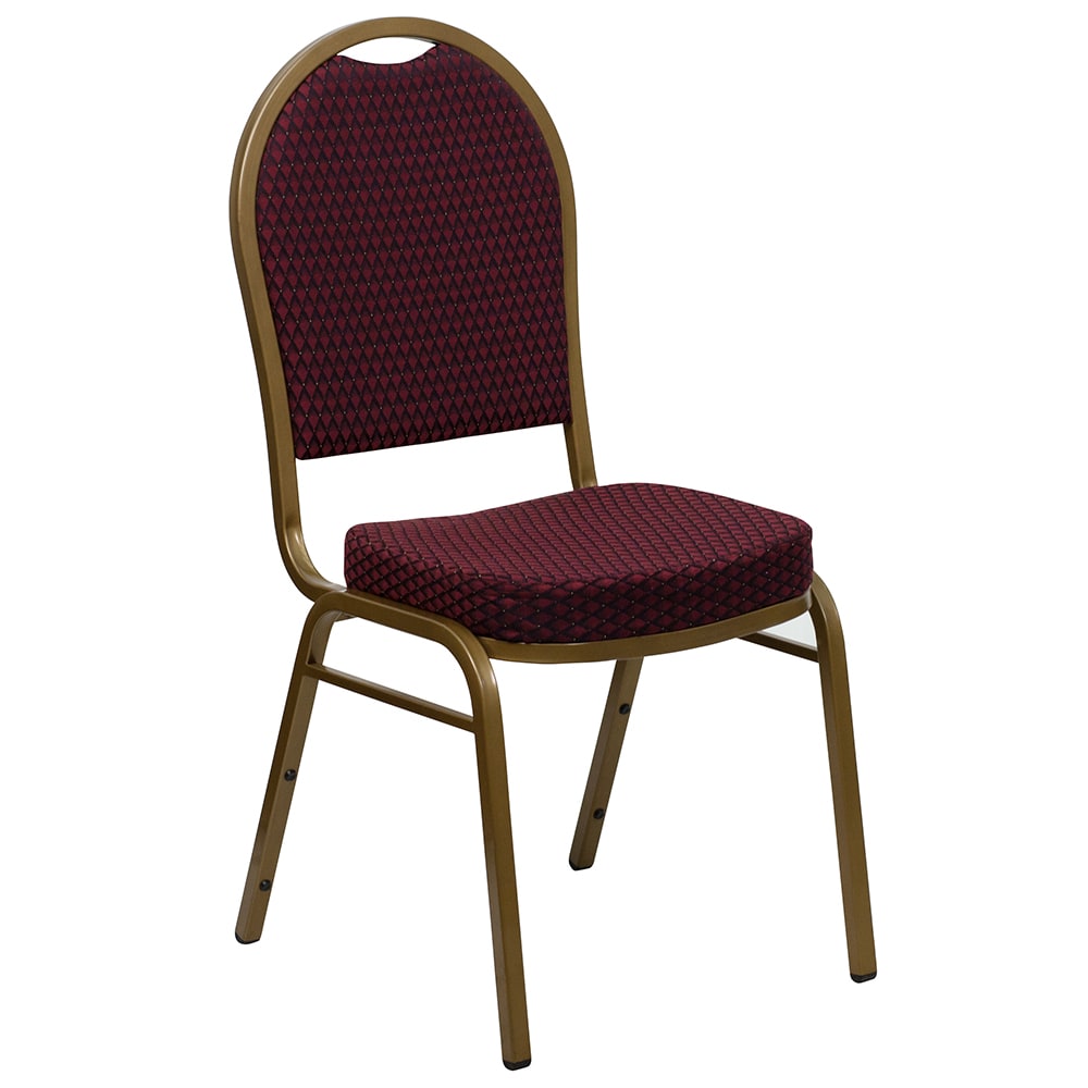 916-FDC03AGLDEFE1679 Stacking Banquet Chair w/ Burgundy Patterned Fabric Back & Seat - Steel...