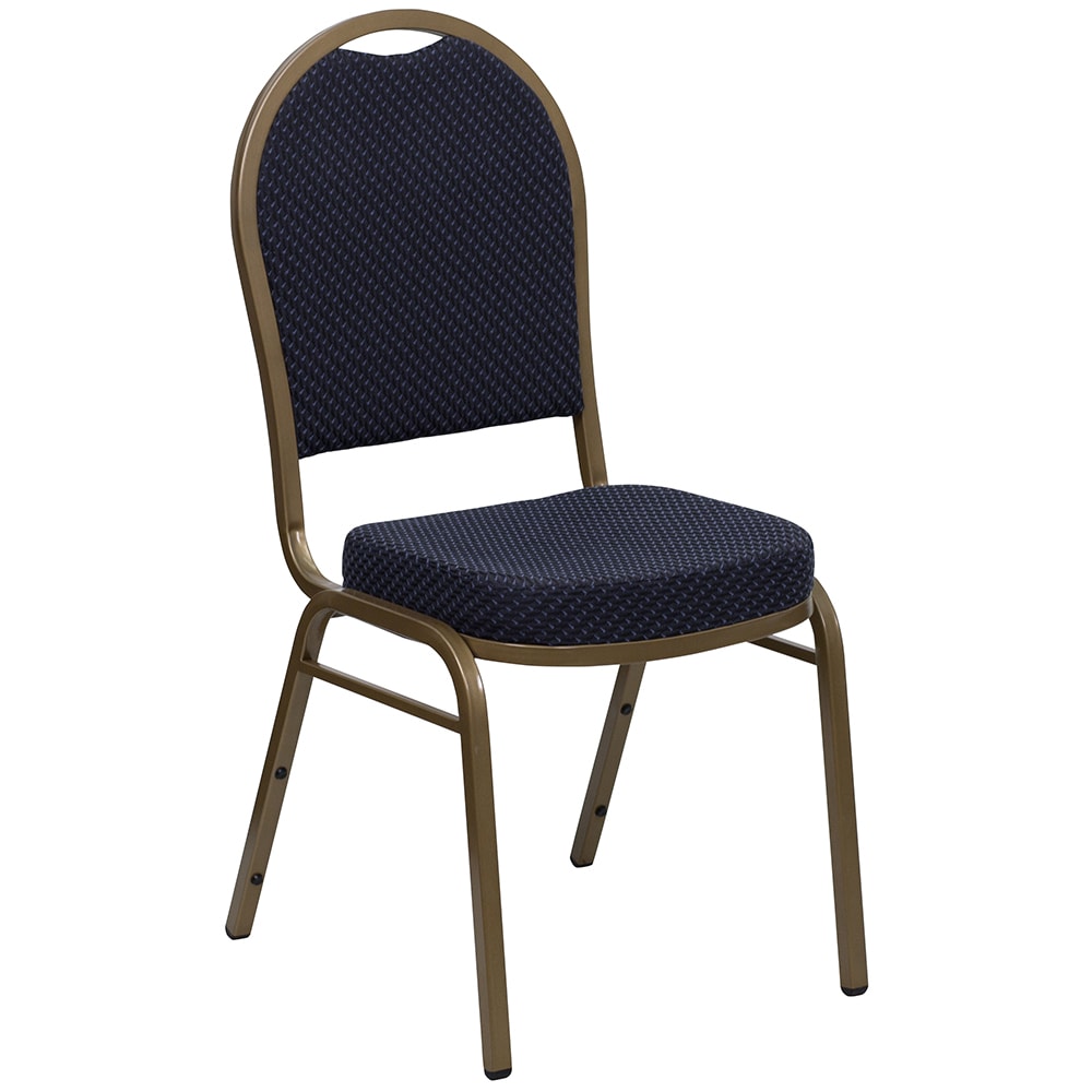 916-FDC03AGLDH203774 Stacking Banquet Chair w/ Navy Blue Patterned Fabric Back & Seat - Steel...
