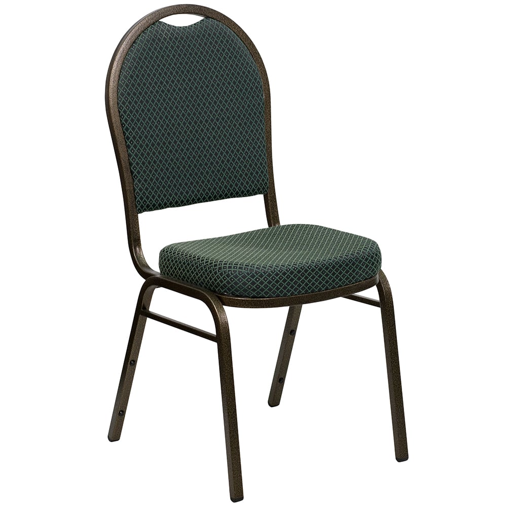 916-FDC03GV4003 Stacking Banquet Chair w/ Green Patterned Fabric Back & Seat - Steel Frame, G...