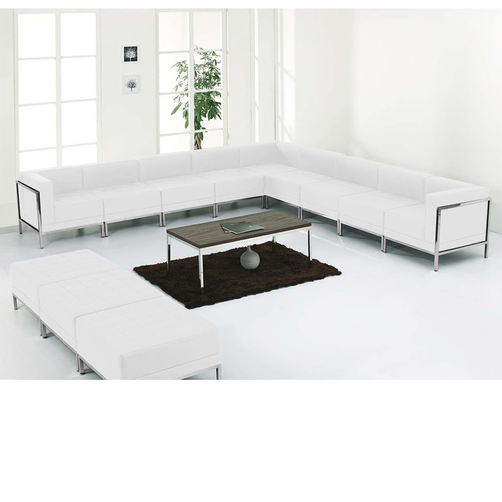 916-IMASET18WH 12 Piece Modular Sectional Set - White LeatherSoft Upholstery, Stainless Legs