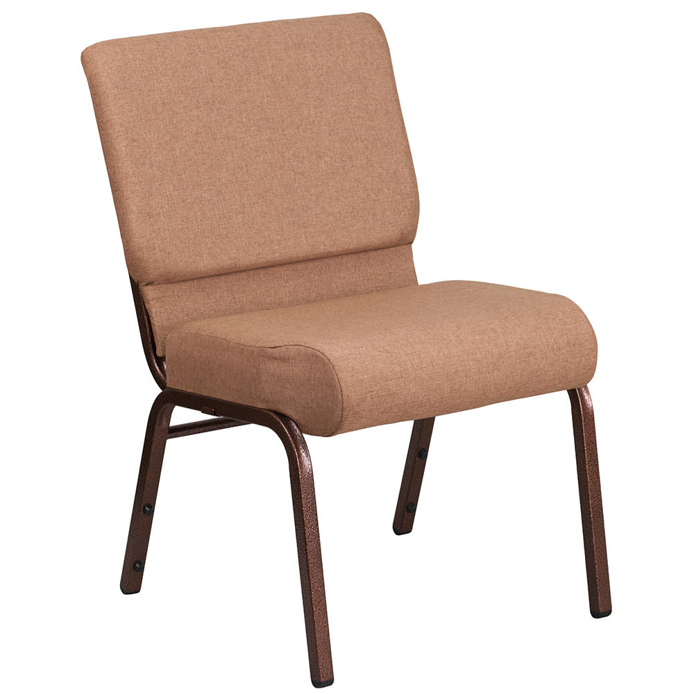 916-FC02214CVBN Extra Wide Stacking Church Chair w/ Caramel Fabric Back & Seat - Steel Frame,...