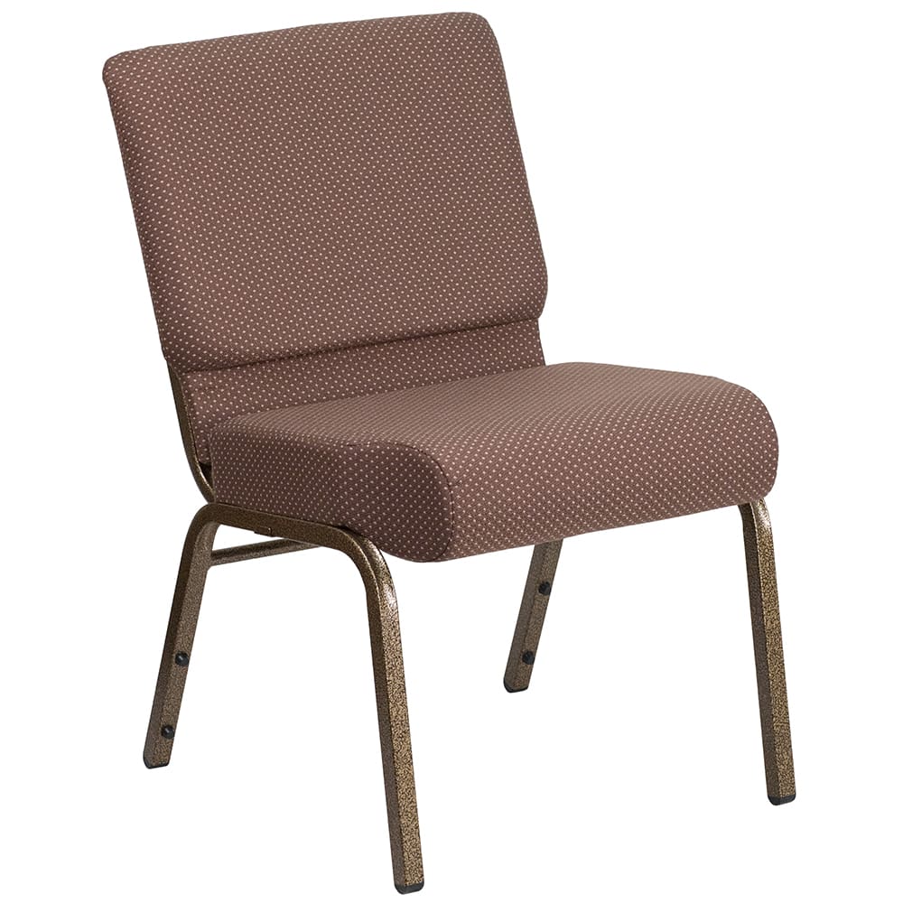 916-FC02214GVBND Extra Wide Stacking Church Chair w/ Brown Dot Fabric Back & Seat - Steel Fra...