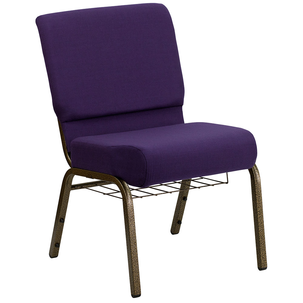 916-FC02214GVROYB Extra Wide Stacking Church Chair w/ Royal Purple Fabric Back & Seat - Steel...