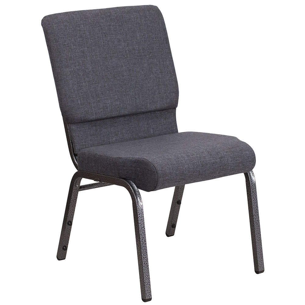 916-FDCH02185SVDKGYG Stacking Church Chair w/ Gray Fabric Back & Seat - Steel Frame, Silver V...