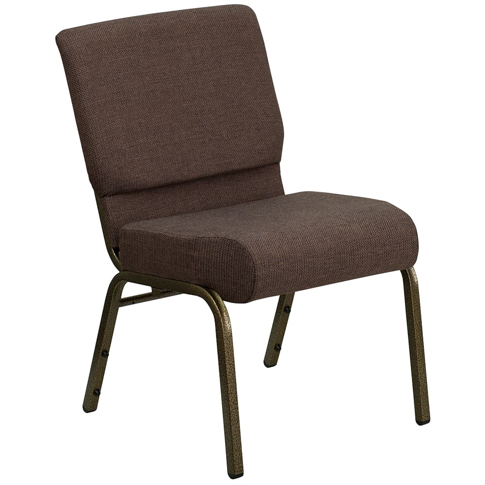 916-FDCH02214GVS0819 Extra Wide Stacking Church Chair w/ Brown Fabric Back & Seat - Steel Fra...