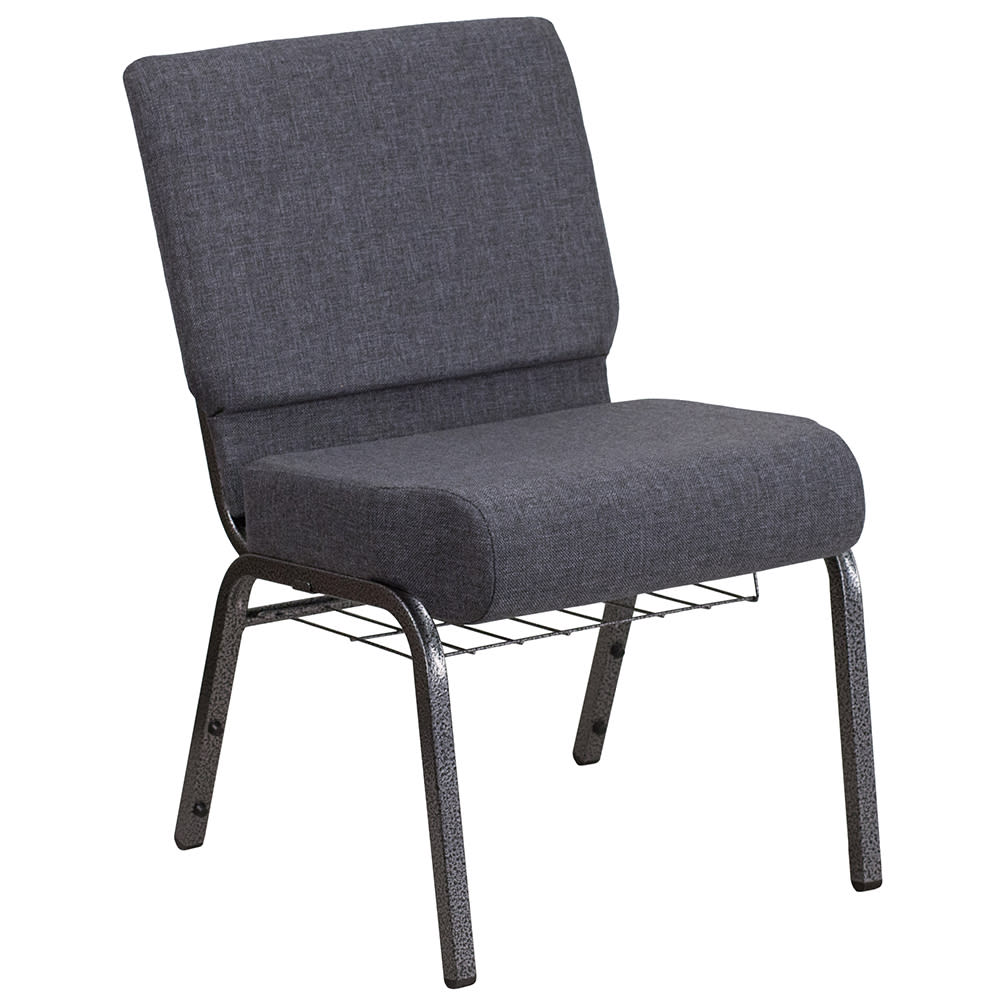916-FDCH02214SVDKGYB Extra Wide Stacking Church Chair w/ Dark Gray Fabric Back & Seat - Steel...