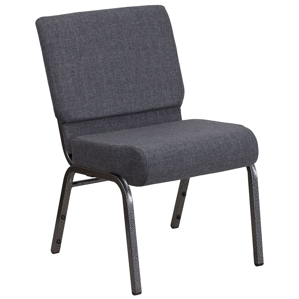 916-FDCH02214SVDKGYG Extra Wide Stacking Church Chair w/ Dark Gray Fabric Back & Seat - Steel...