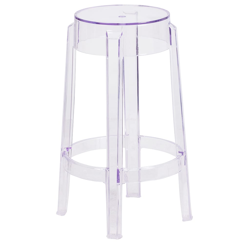 916-FH118APC1 Counter Height Backless Stool w/ Plastic Seat, Transparent Crystal