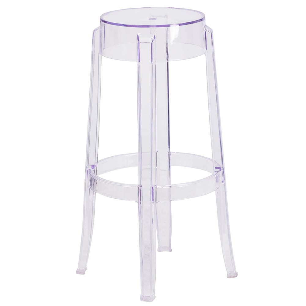 916-FH118APC2 Backless Bar Stool w/ Plastic Seat, Transparent Crystal