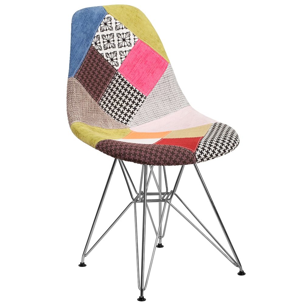 916-FH130CCV1D Accent Side Chair - Milan Patchwork Fabric Upholstery, Chrome Base