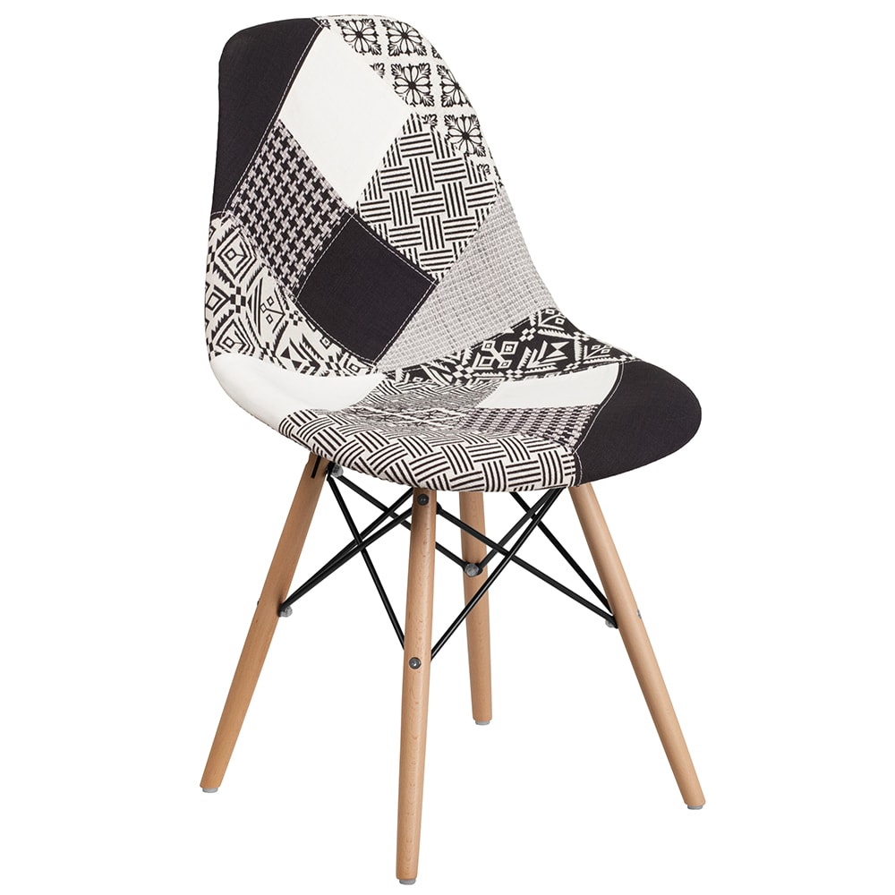 Flash Furniture FH-130-DCV1-PK4-GG Accent Side Chair - Turin Patchwork Fabric Upholstery, Wood Base
