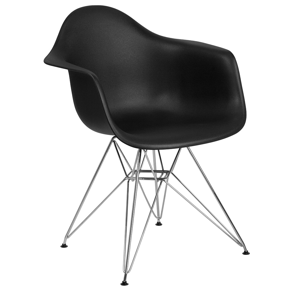 916-FH132CPP1BK Contoured Armchair w/ Black Plastic Seat & Chrome Base