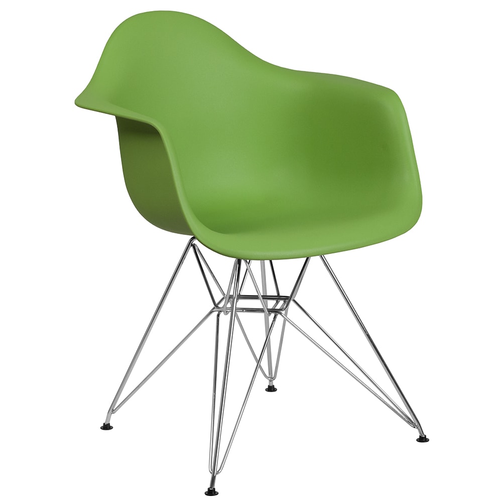 916-FH132CPP1GN Contoured Armchair w/ Green Plastic Seat & Chrome Base