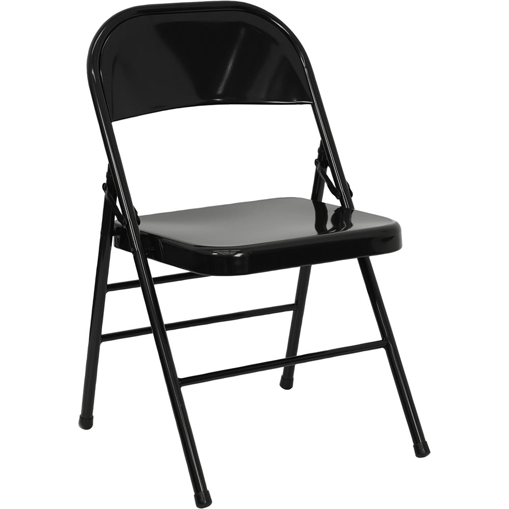 916-309ASBK Folding Chair w/ Black Metal Back & Seat - Steel Frame, Black