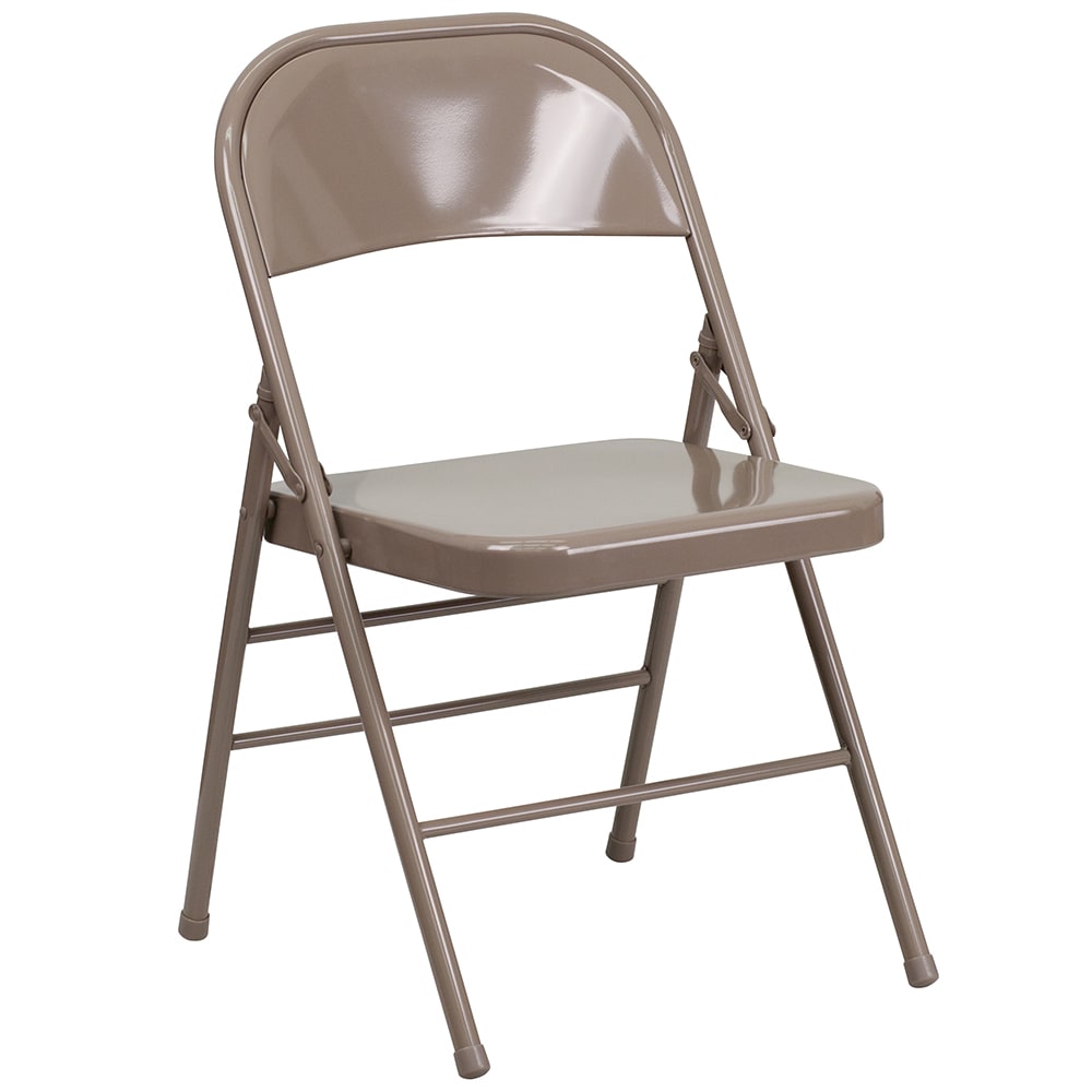 916-309ASBGE Folding Chair w/ Beige Metal Back & Seat - Steel Frame, Beige