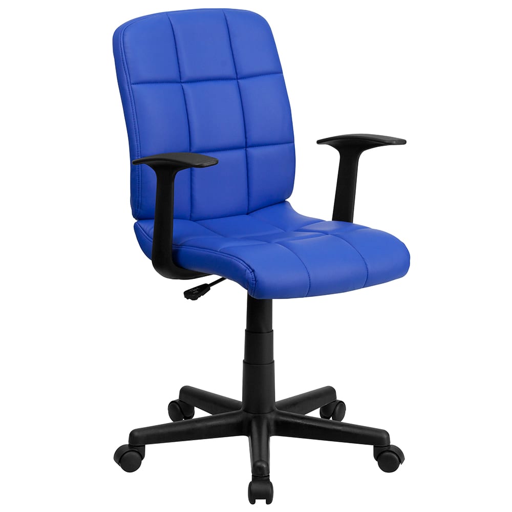 916-GO16911BLUA Swivel Office Arm Chair w/ Mid Back - Blue Vinyl Upholstery