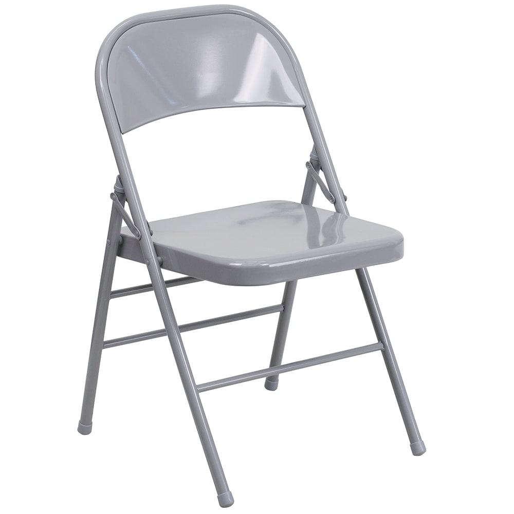 916-309ASGY Folding Chair w/ Gray Metal Back & Seat - Steel Frame, Gray