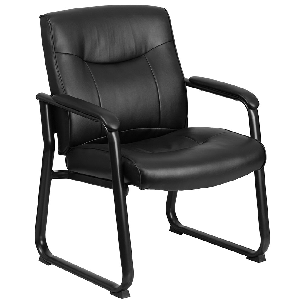 916-GO2136 Big & Tall Side Arm Chair - Black LeatherSoft Upholstery, Black Steel Frame