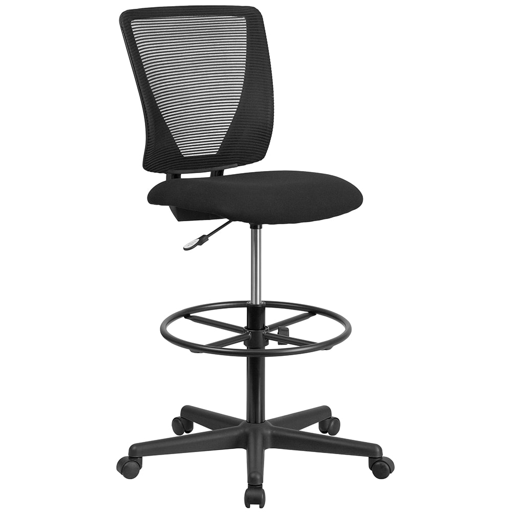 916-GO2100 Swivel Drafting Stool w/ Mid Back - Black Polyester Upholstery
