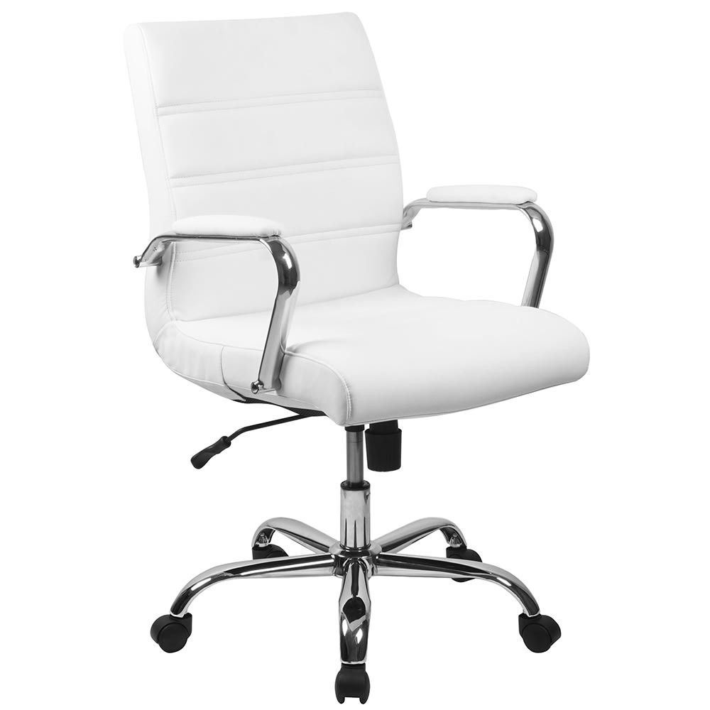 916-GO2286MWH Swivel Office Chair w/ Mid Back - White LeatherSoft Upholstery