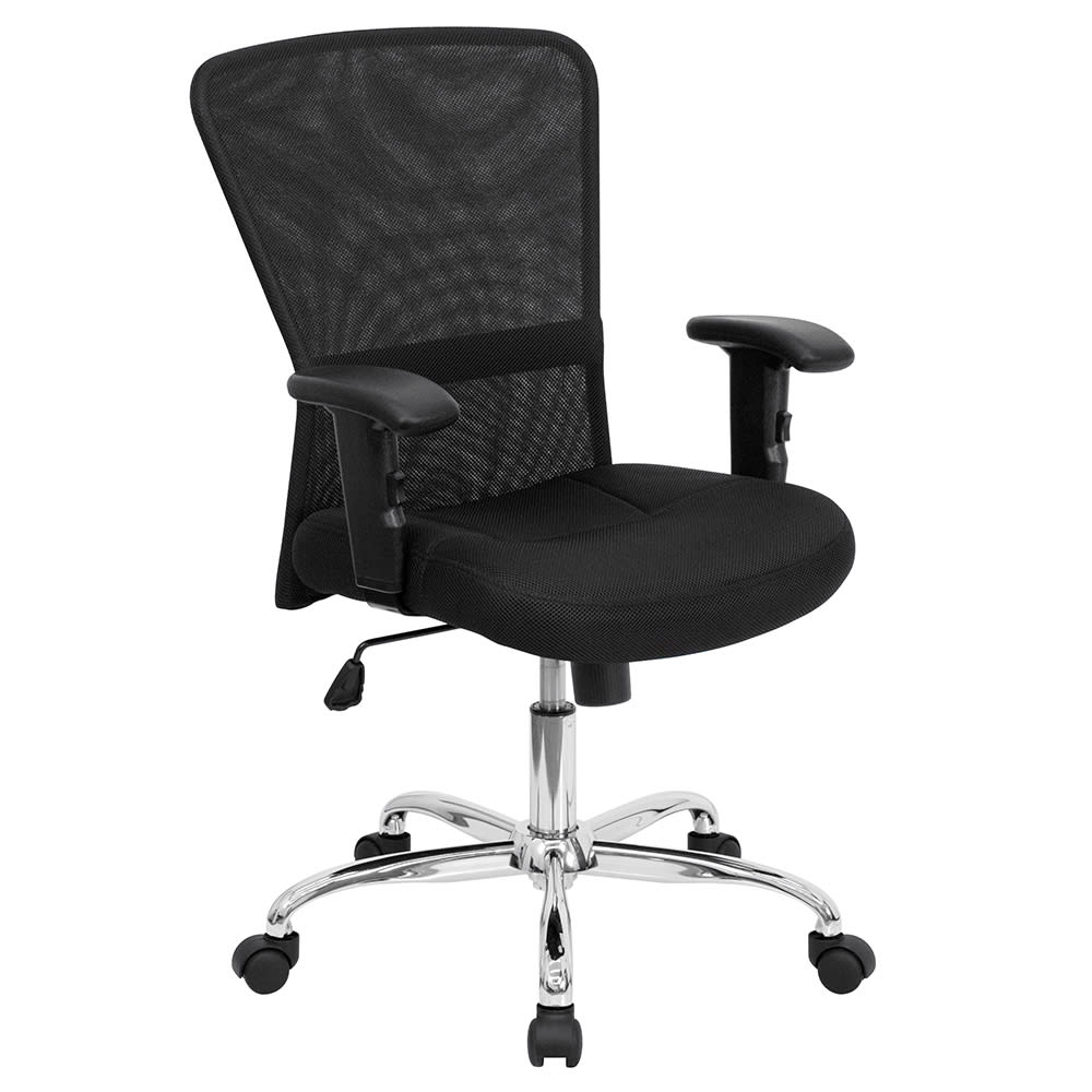 916-GO5307B Swivel Office Chair w/ Mid Back - Black Mesh Back & Seat