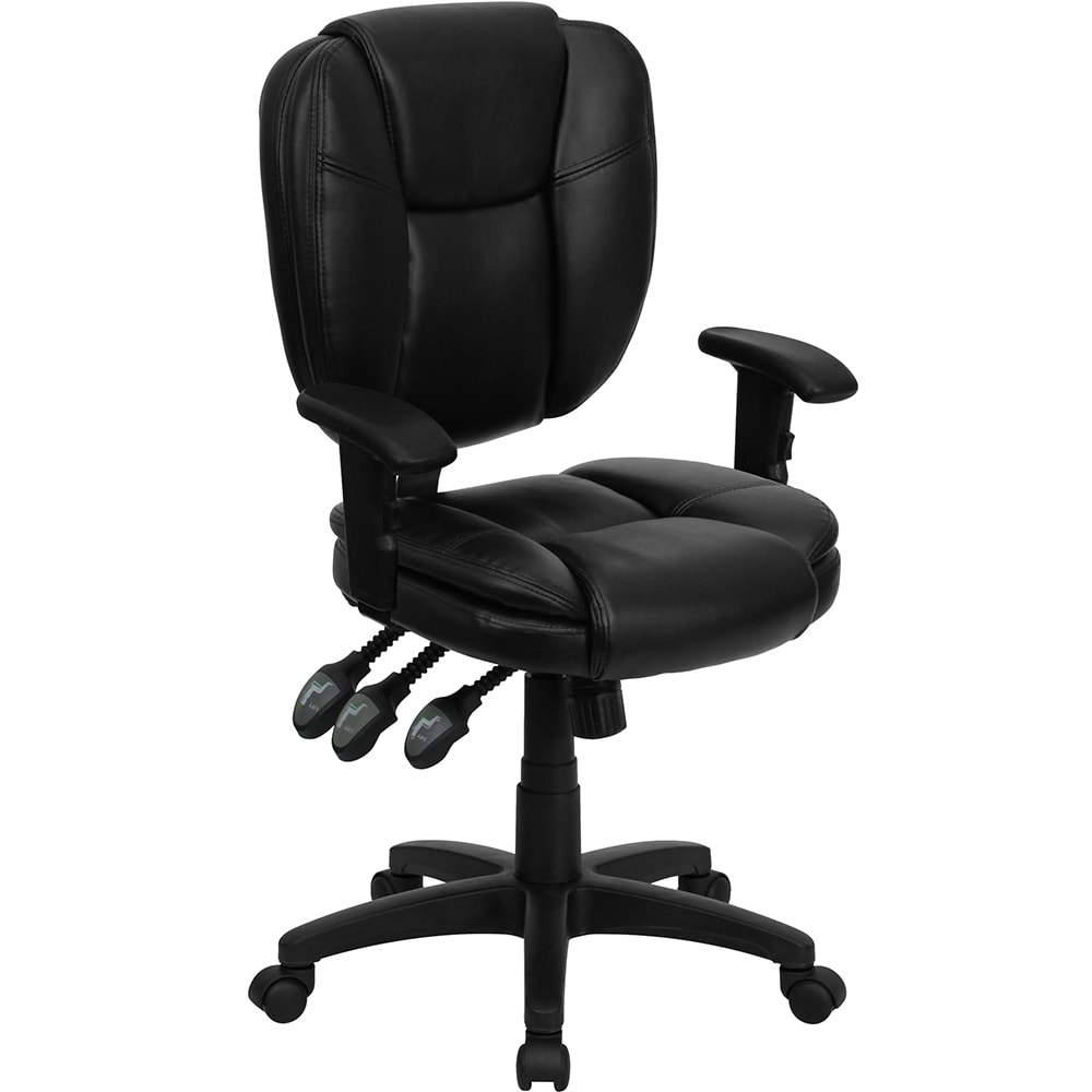 916-GO930FBKLEAA Swivel Office Chair w/ Mid Back - Black LeatherSoft Upholstery