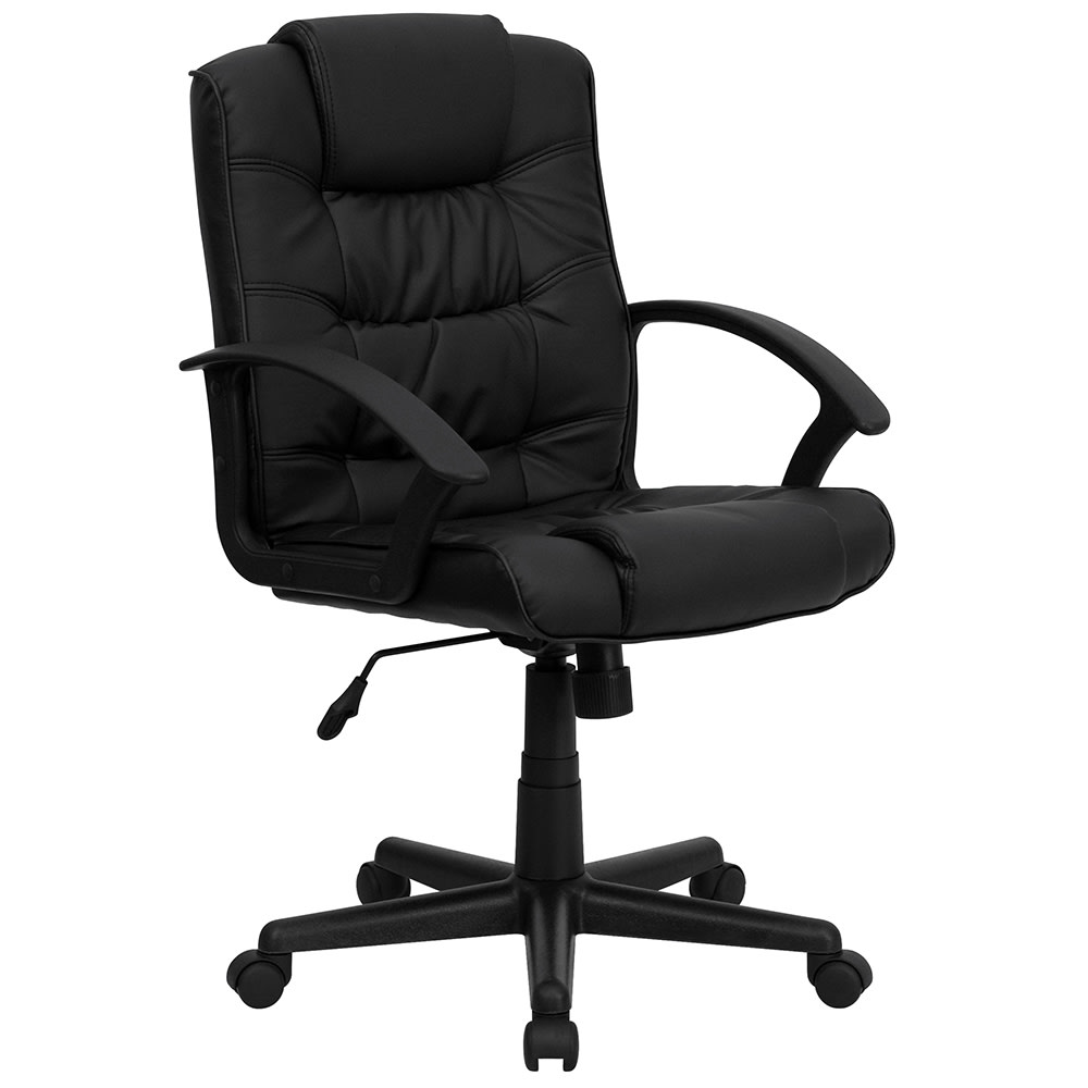 916-GO937MBKLEA Swivel Office Chair w/ Mid Back - Black LeatherSoft Upholstery